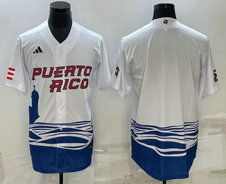 Men%27s Puerto Rico Baseball Blank White 2023 World Baseball Classic Stitched Jerseys